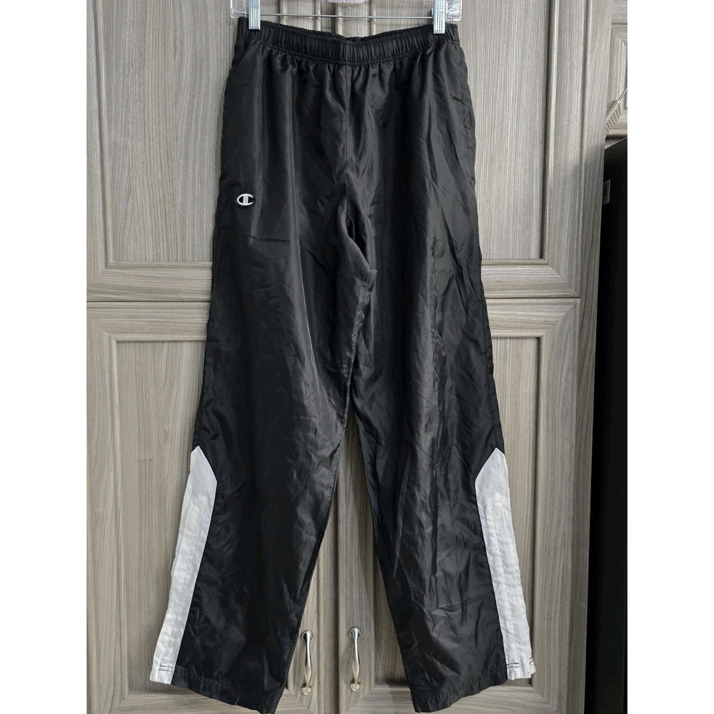 Champion Mens M Warm Up Lined Track Windbreaker Pants USA Black Ankle Zip